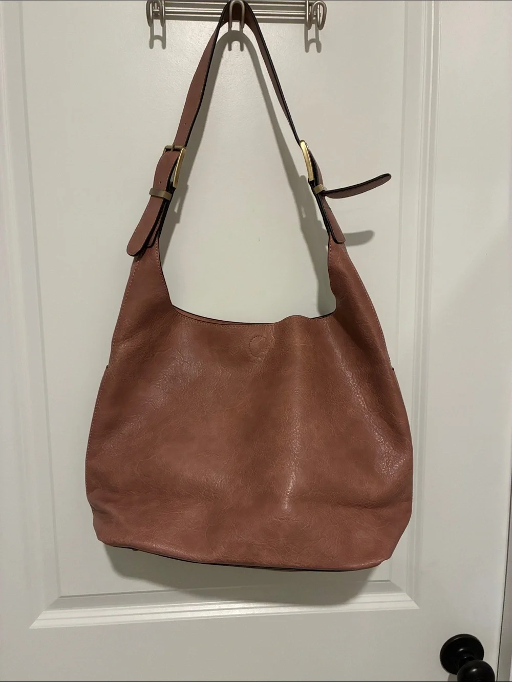 2-in-1 Everyday Leather-Feel Hobo Shoulder & Crossbody Bags in Rose
